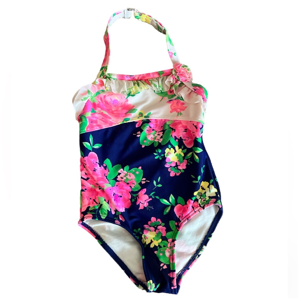 EUC 2T Hula Star Blue Pink Floral Swimsuit